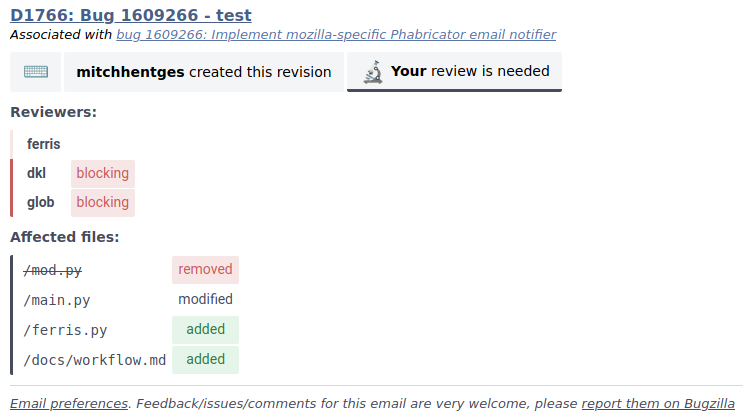 Screenshot of an example new Phabricator email